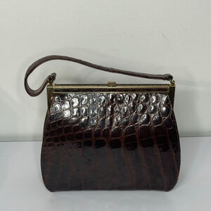 Vintage 1960’s Bellestone Brown Alligator Top Handle Handbag